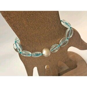 Peyote Bird Translucent Teal Green Ovals & Silver Bead 7.75" Bracelet NWT